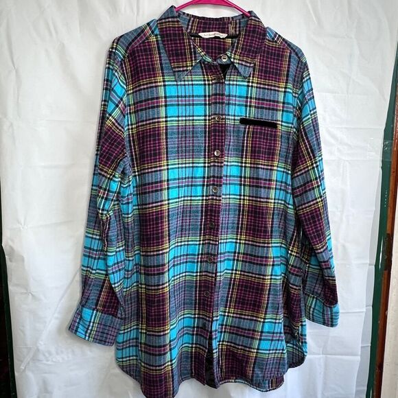 Soft Surroundings Tops - Soft Surroundings Highlands Plaid Black Velvet Trim Flannel Shirt Size Large